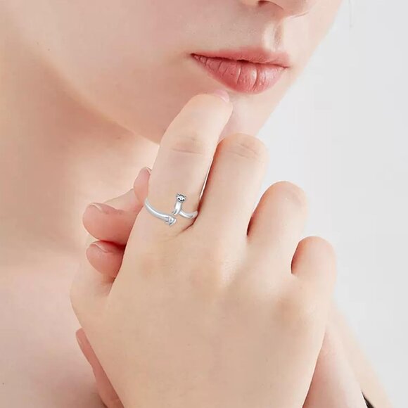 Animal Ring Sterling Silver Ferret Jewelry Gift for Women Ferret Lovers - Picture 4 of 6